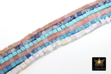 Gemstone Square Gemstone Bead Strands Blue Sodalite Pink Opal Rose Quartz